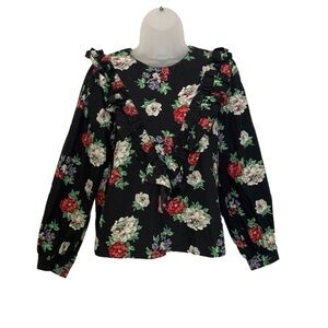 Zara Floral Ruffle Front Blouse